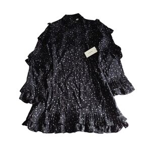 NWT Frame Large 100% Silk Celestial Star Diamond Ruffle Tiered Dress *Flawed*